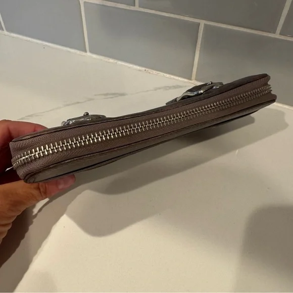 Coach Gray Metallic Zoe Leather Zippered Accordion Wallet - Picture 5 of 15